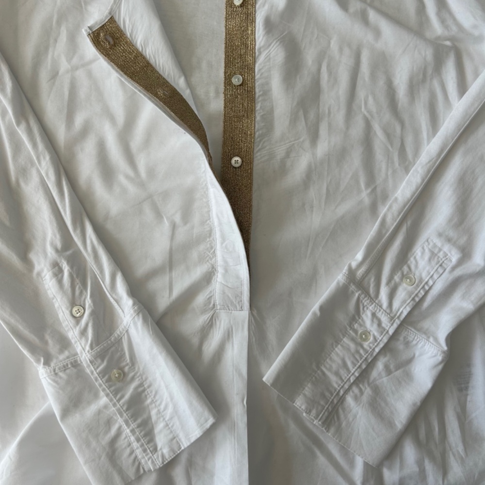 J.Crew Women's White Blouse w/ Gold Trim 100% cotton Size S Excellent Condition - Picture 3 of 6